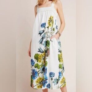 Anthropologie Maeve Beaujardin Floral Smocked Maxi Dress Cream Size XS